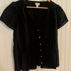 J. Crew Black Eyelet Blouse
